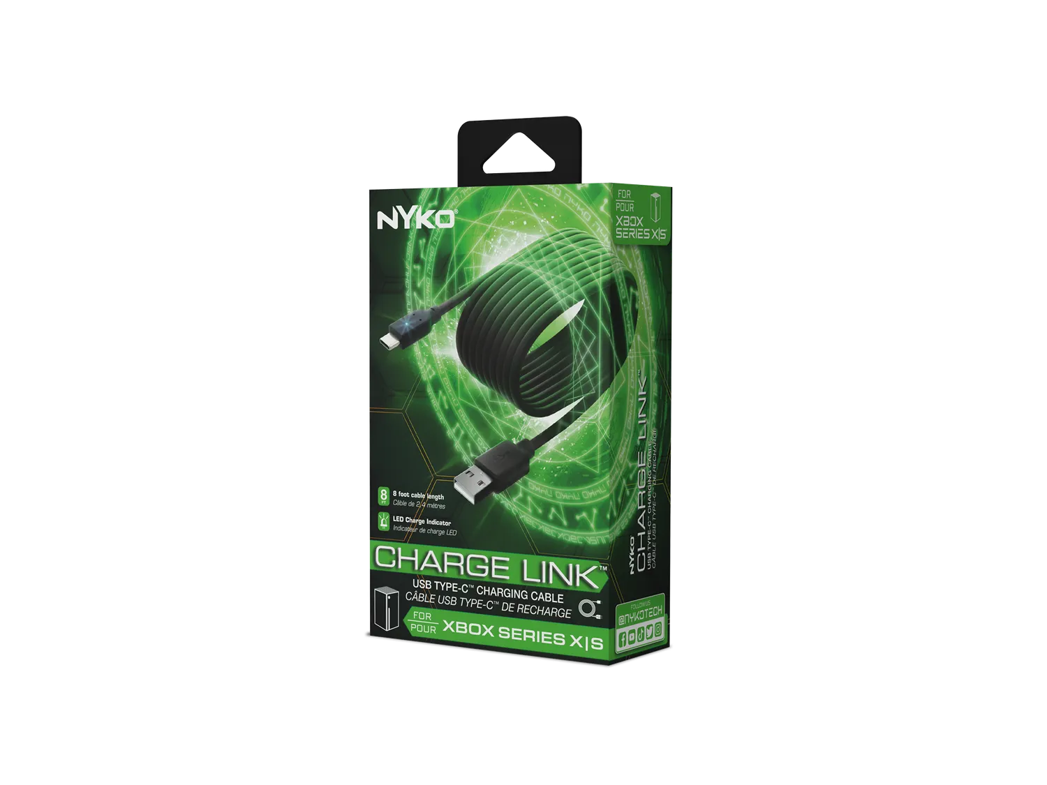 Nyko Charge Link câble USB-C Xbox Series X|S PS5 2,4 m LED